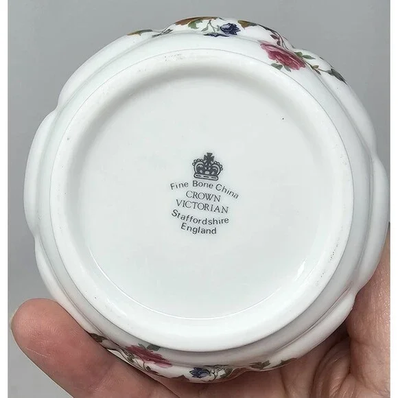 Vtg Crown Victorian Floral Bone China Sugar Trinket Dish Staffordshire England - Picture 6 of 9